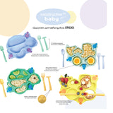 Constructive Eating Turtle Theme Divided Suction Training Plate and Utensils for Kids and Toddlers, Blue