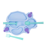Constructive Eating Turtle Theme Divided Suction Training Plate and Utensils for Kids and Toddlers, Blue