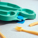 Constructive Eating Turtle Theme Divided Suction Training Plate and Utensils for Kids and Toddlers, Green