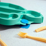 Constructive Eating Turtle Theme Divided Suction Training Plate and Utensils for Kids and Toddlers, Green
