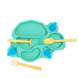 Constructive Eating Turtle Theme Divided Suction Training Plate and Utensils for Kids and Toddlers, Green
