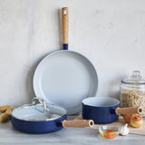 GreenPan Mid Century Modern Healthy Ceramic Cookware Set, 12-Inch Fry Pan, 1.6 Qt Saucepan, 2.8 Qt Saute Pan, Navy Blue