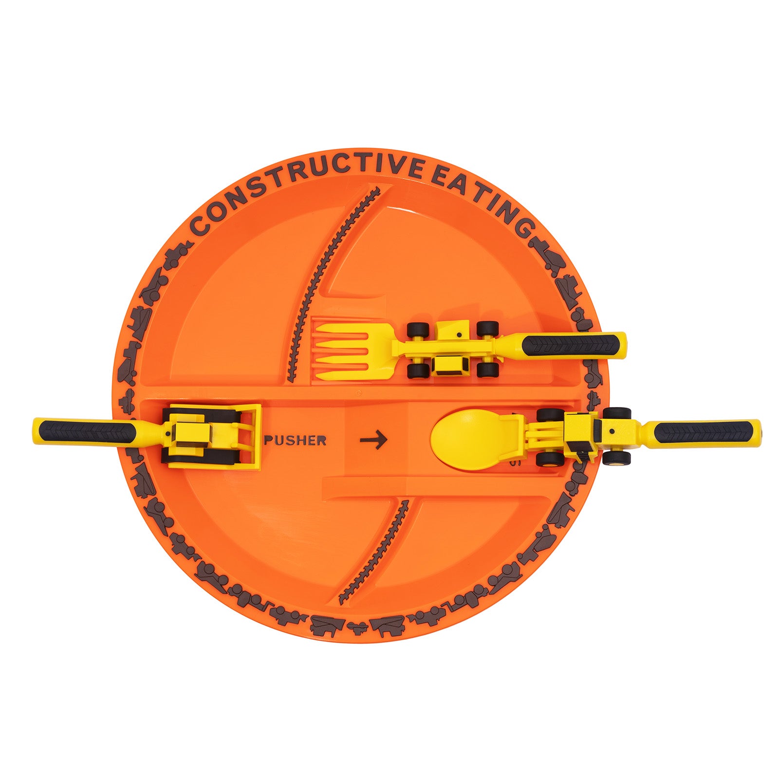 Constructive Eating Construction Utensil and Divided Plate Set for Kids and Toddlers