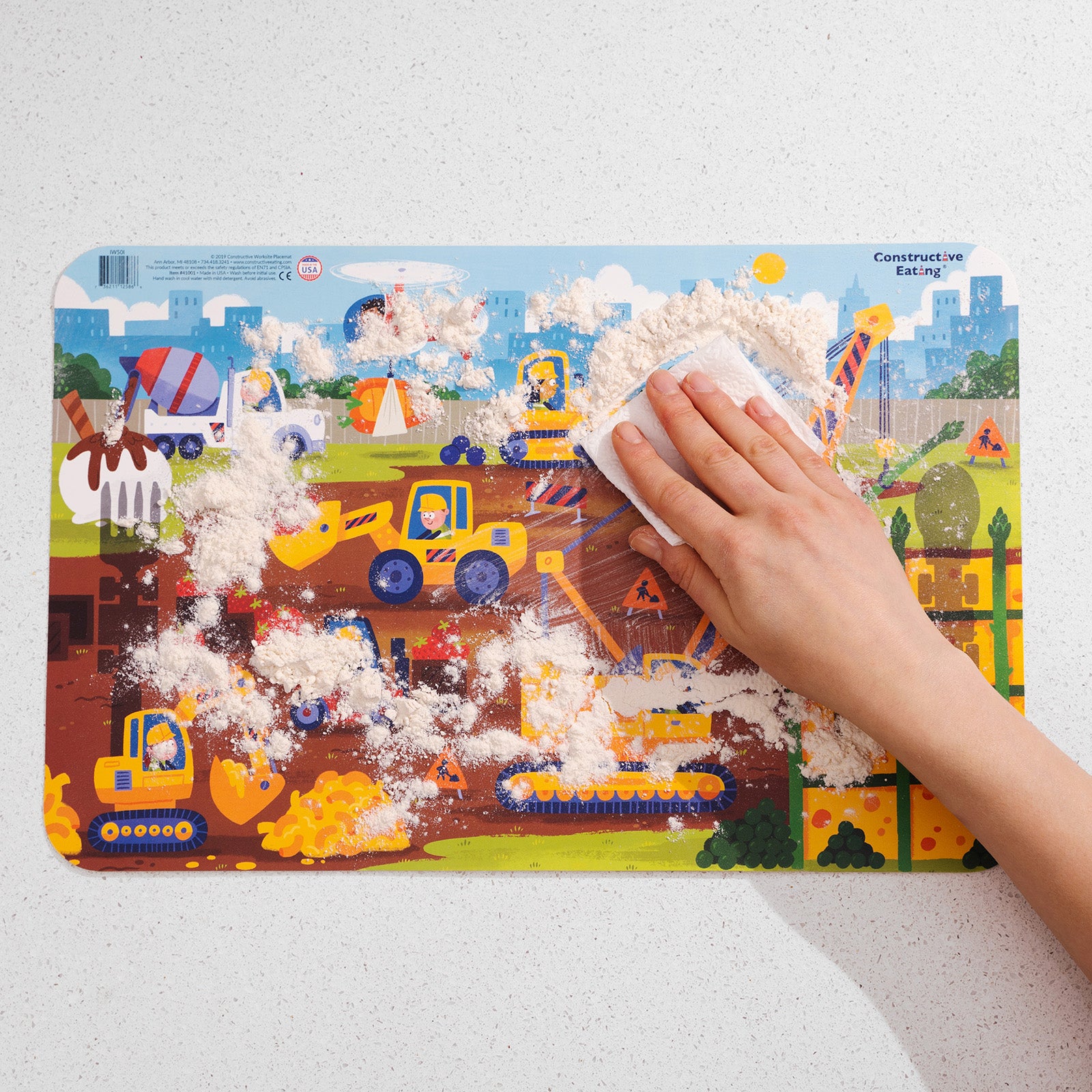 Constructive Eating Construction Utensil, Divided Plate, and Placemat Set for Kids and Toddlers