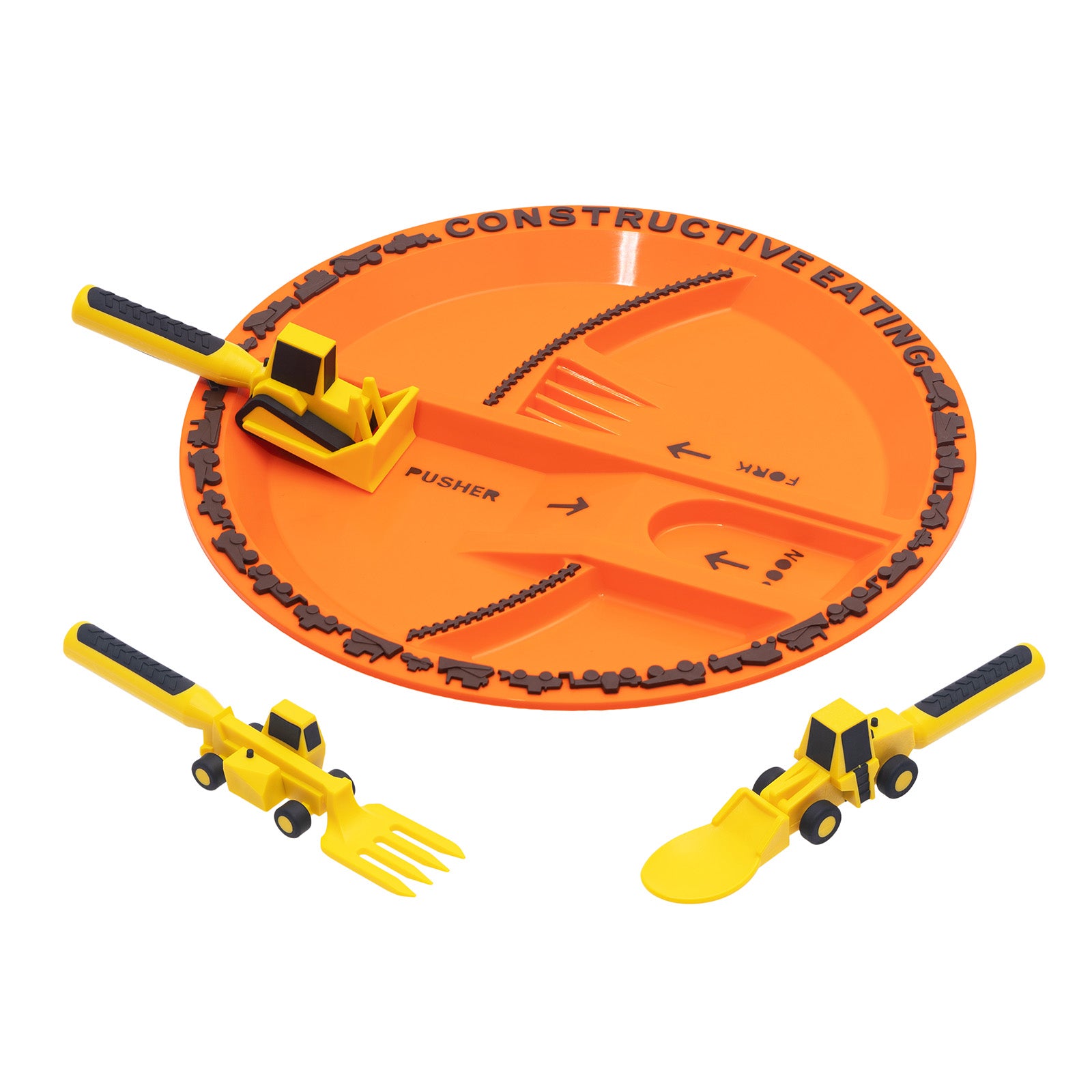 Constructive Eating Construction Utensil and Divided Plate Set for Kids and Toddlers