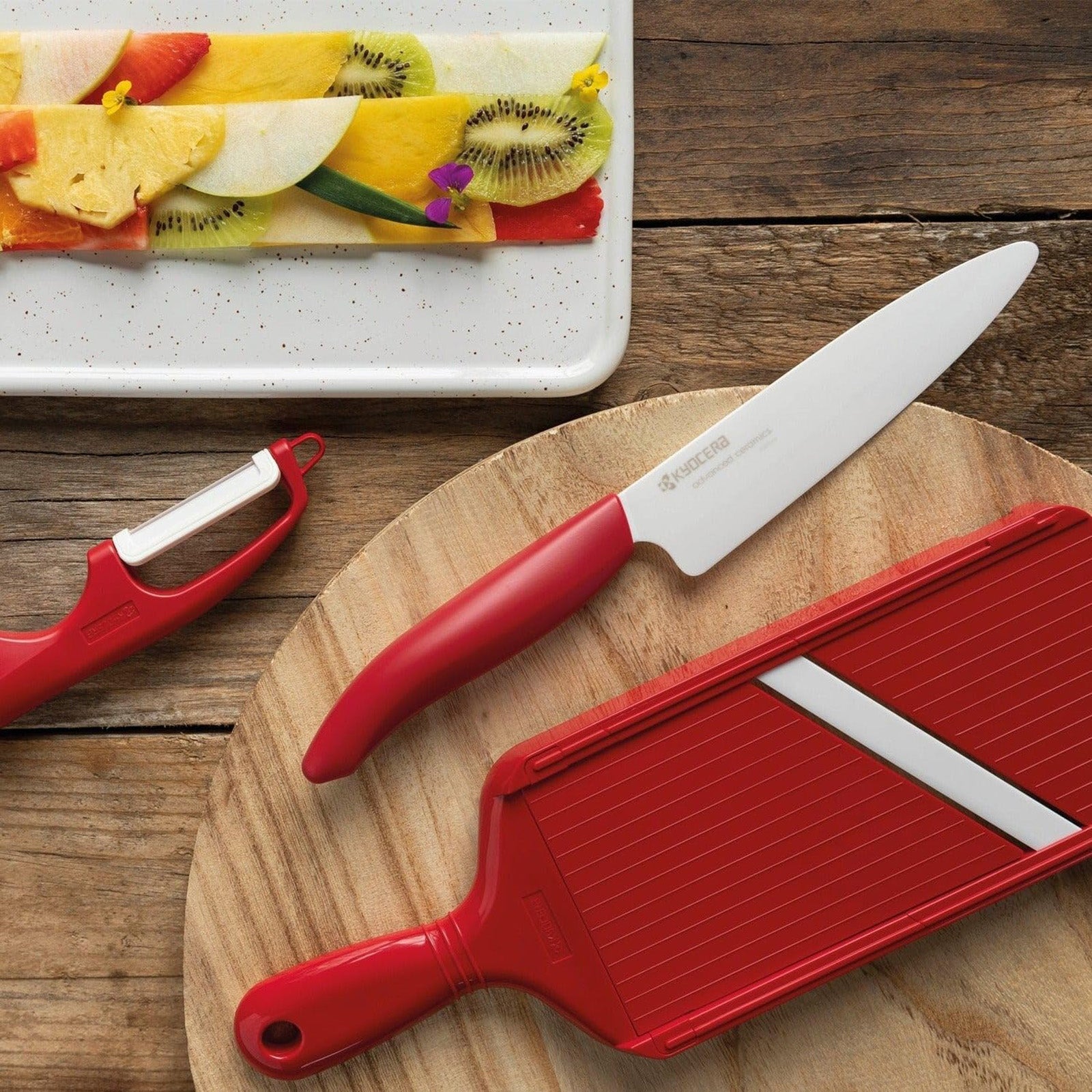 Kyocera Advanced Ceramic Vertical Double Edge Blade Vegetable Peeler, Red