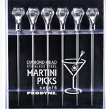 Prodyne Diamond Head Martini Picks, Set of 6, Acrylic and Stainless Steel