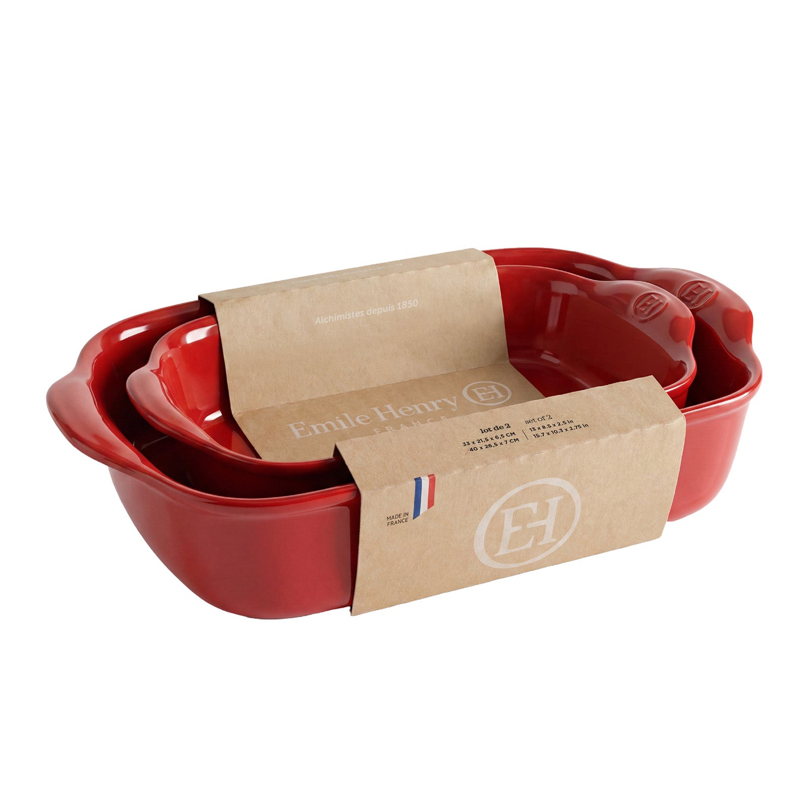 Emile Henry Rectangular Baking Dish, Set of 2, 2.4 qt, 3.8 qt, Burgundy