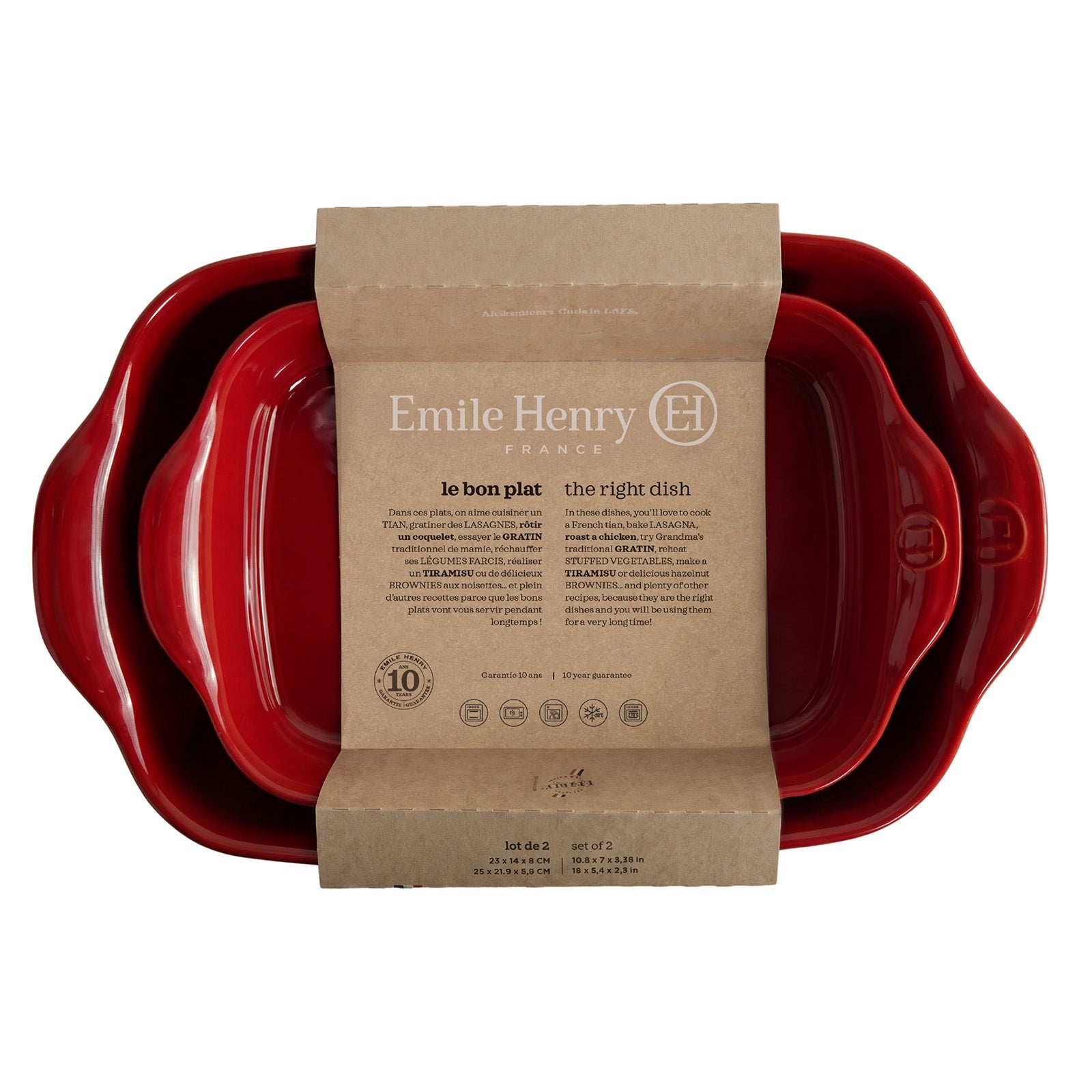 Emile Henry Rectangular Baking Dish, Set of 2, 1.25 qt, 2.4 qt, Burgundy