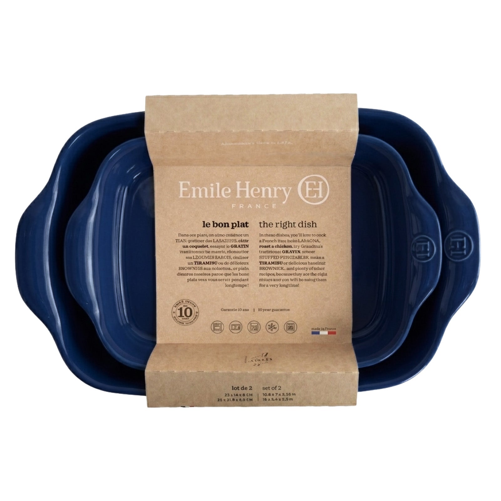 Emile Henry Rectangular Baking Dish, Set of 2, 1.25 qt, 2.4 qt, Twilight