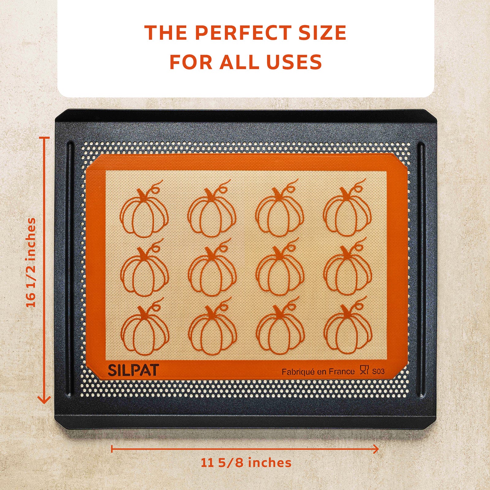 Silpat Premium Pumpkin Non-Stick Half Sheet Size Silicone Baking Mat, 11-5/8 x 16-1/2