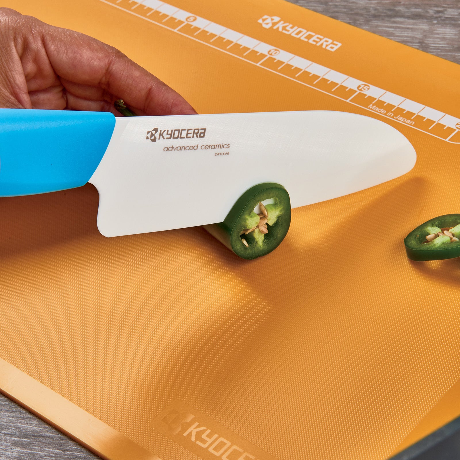 Kyocera Revolution Ceramic 5-1/2 Inch Santoku Knife, Blue