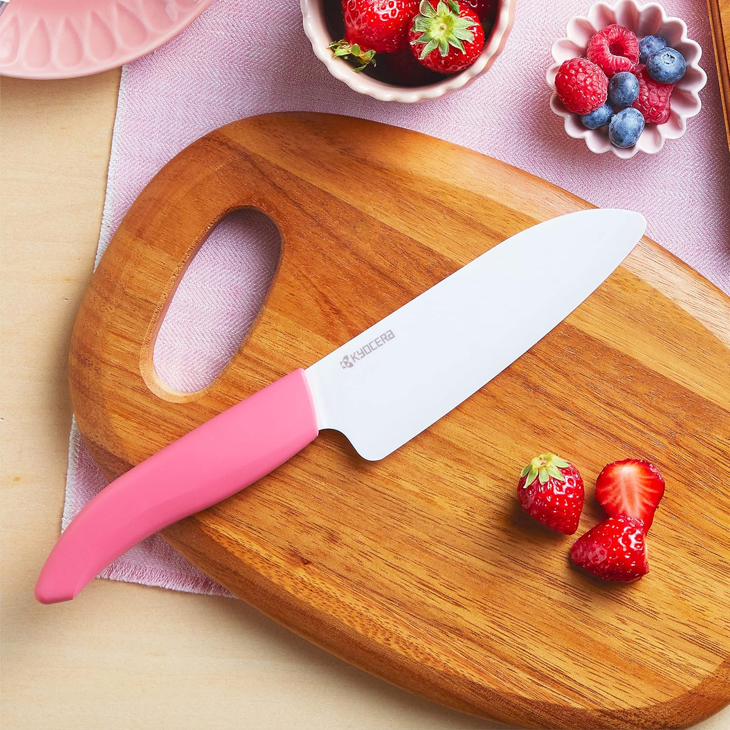 Kyocera Revolution Ceramic 5-1/2 Inch Santoku Knife, Pink