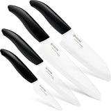 Kyocera Revolution 4-Piece Ceramic Knife Set - 7" Chef's Santoku, 5.5" Santoku, 4.5" Utility & 3" Paring Knives