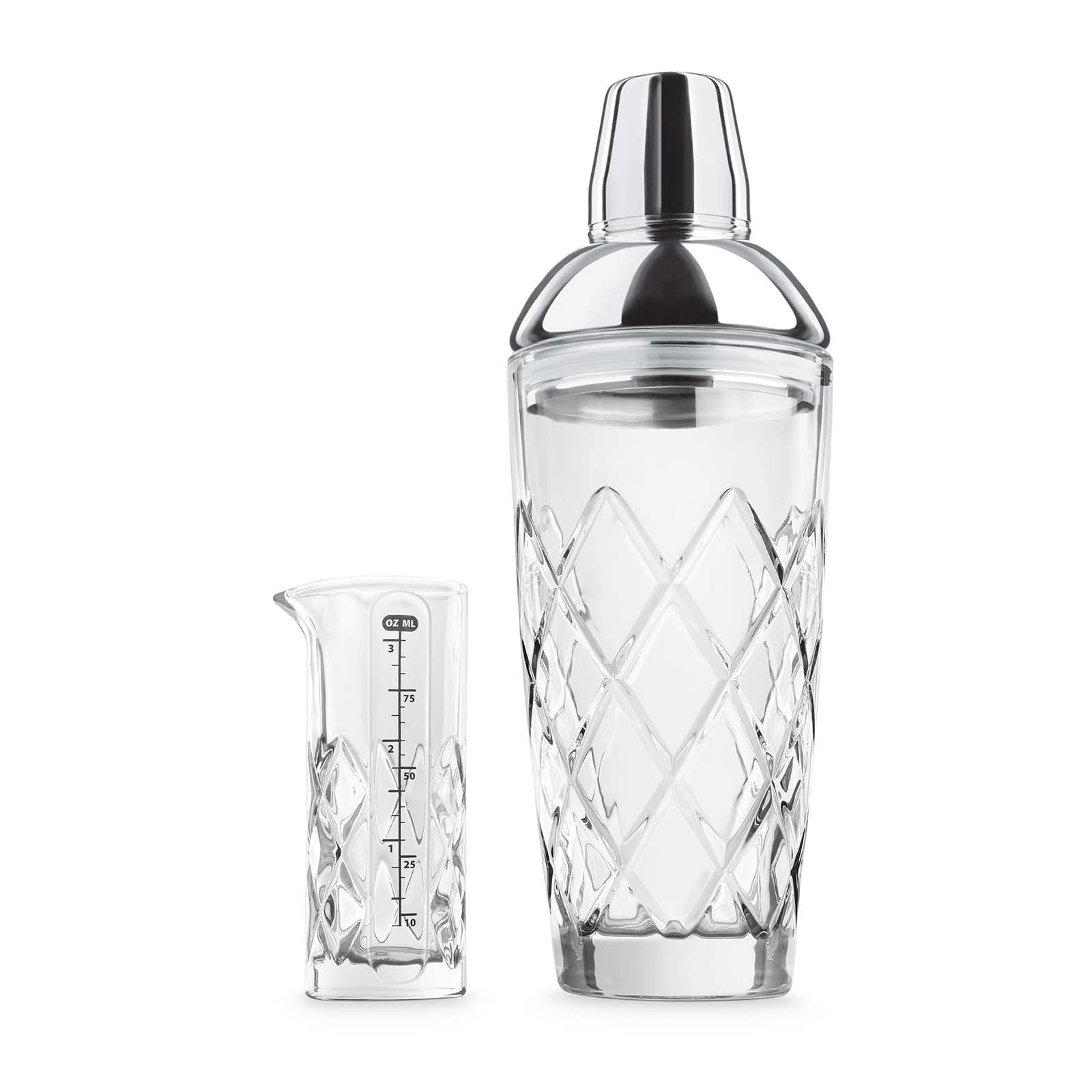 Final Touch Yarai Glass Cocktail Shaker & Jigger Set, Stainless Steel