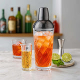 Final Touch Yarai Glass Cocktail Shaker & Jigger Set, Black Chrome