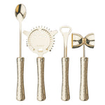 Final Touch 4 Piece Bar Tool Set with Stand - Brass Metal Handles
