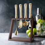 Final Touch 4 Piece Bar Tool Set with Stand - Brass Metal Handles