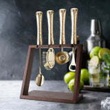 Final Touch 4 Piece Bar Tool Set with Stand - Brass Metal Handles