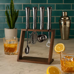 Final Touch 4 Piece Bar Tool Set with Stand - Black Chrome Metal Handles