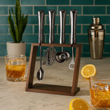 Final Touch 4 Piece Bar Tool Set with Stand - Black Chrome Metal Handles