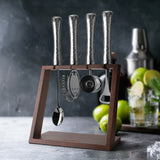 Final Touch 4 Piece Bar Tool Set with Stand - Black Chrome Metal Handles