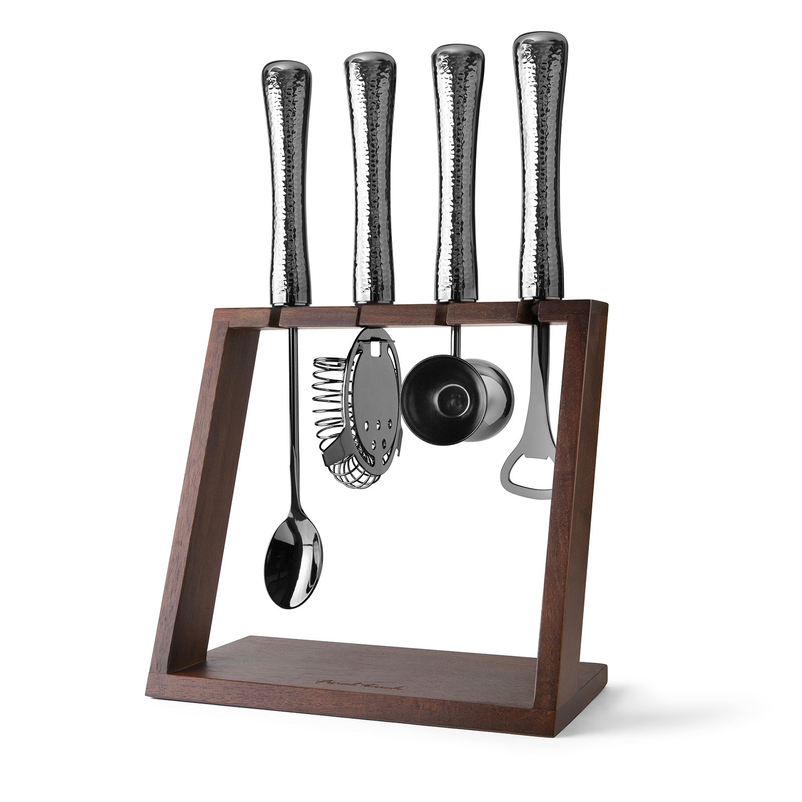 Final Touch 4 Piece Bar Tool Set with Stand - Black Chrome Metal Handles