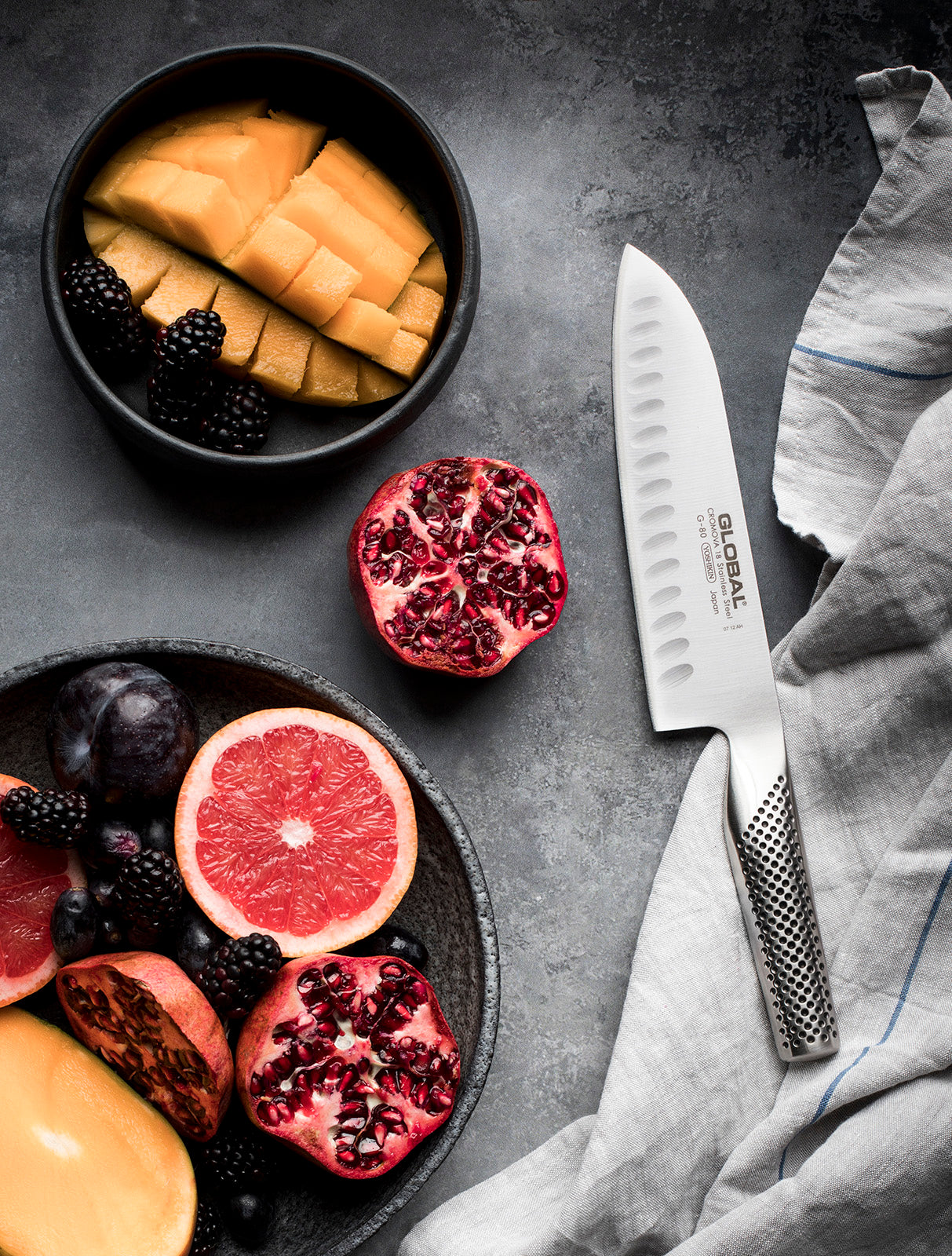 Global 3 Piece Knife Set with Santoku - Hollow Ground, Utility and Paring Knife