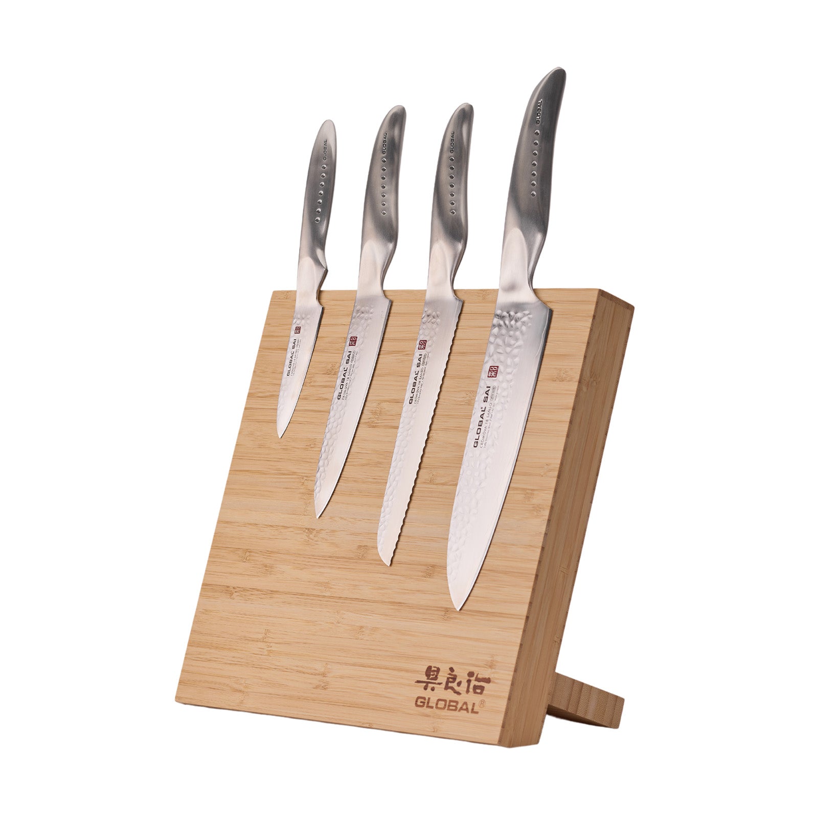 Global Bitoku SAI Essentials 5 Piece Knife Set with Magnetic Block, Hardwood