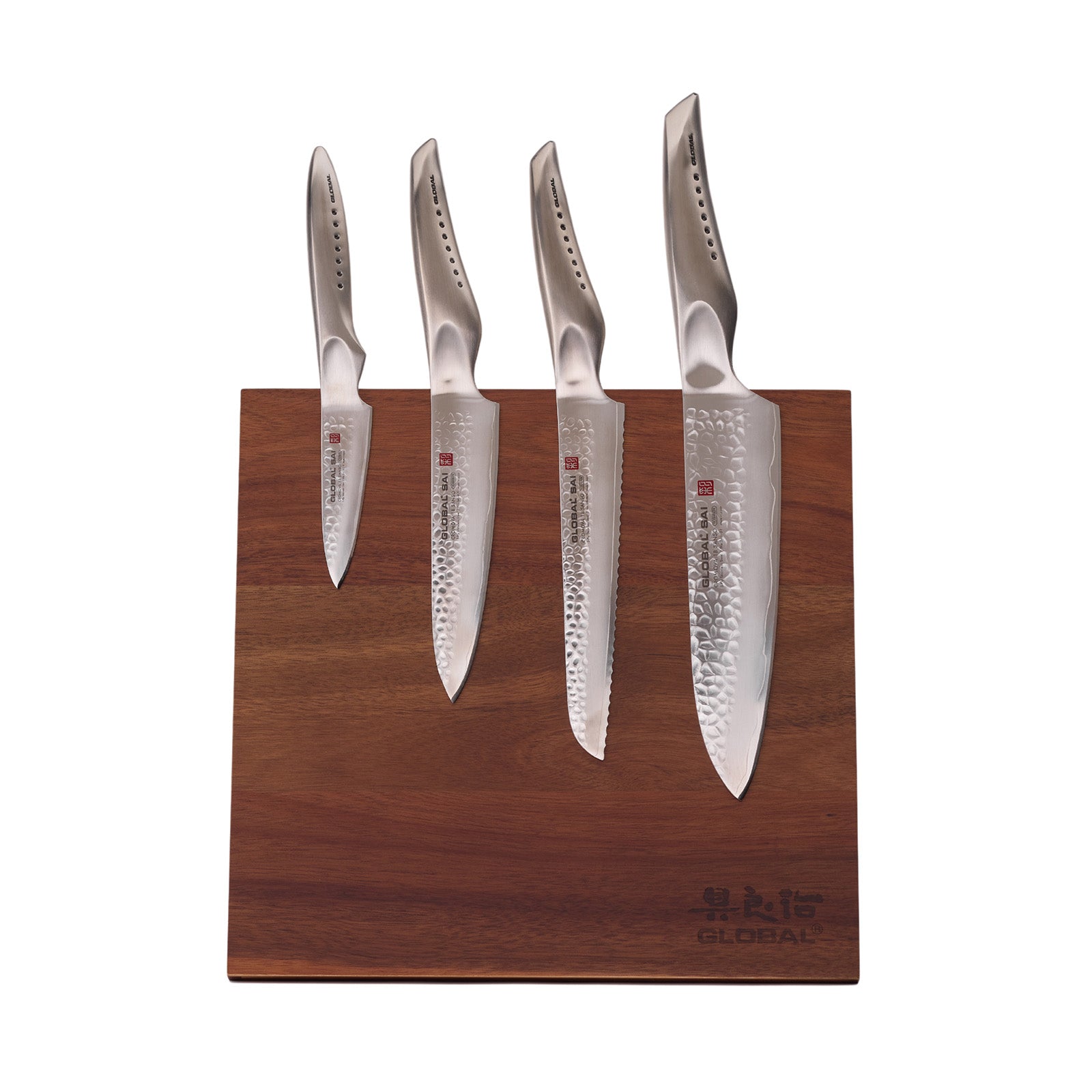 Global Bitoku SAI Essentials 5 Piece Knife Set with Magnetic Block, Acacia