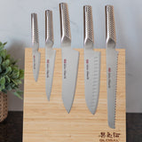 Global Bitoku Ukon Essentials 6 Piece Knife Set with Magnetic Block, Hardwood