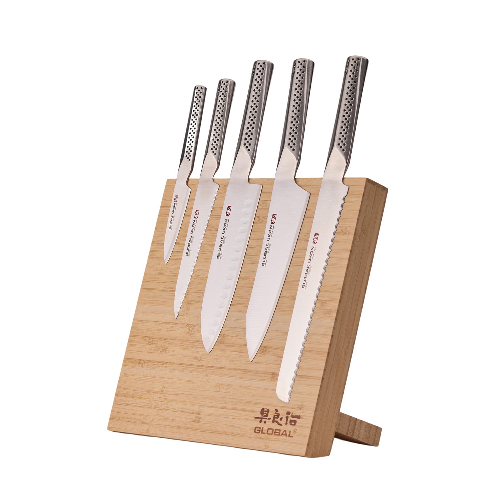 Global Bitoku Ukon Essentials 6 Piece Knife Set with Magnetic Block, Hardwood