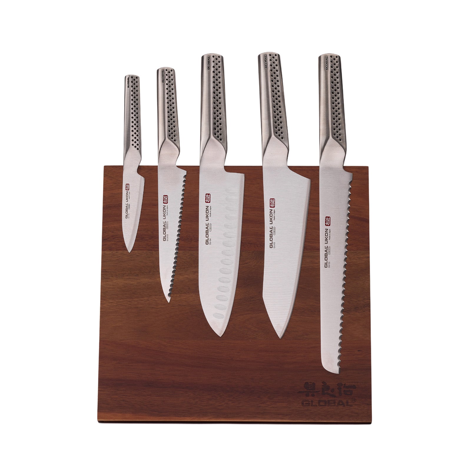 Global Bitoku Ukon Essentials 6 Piece Knife Set with Magnetic Block, Acacia
