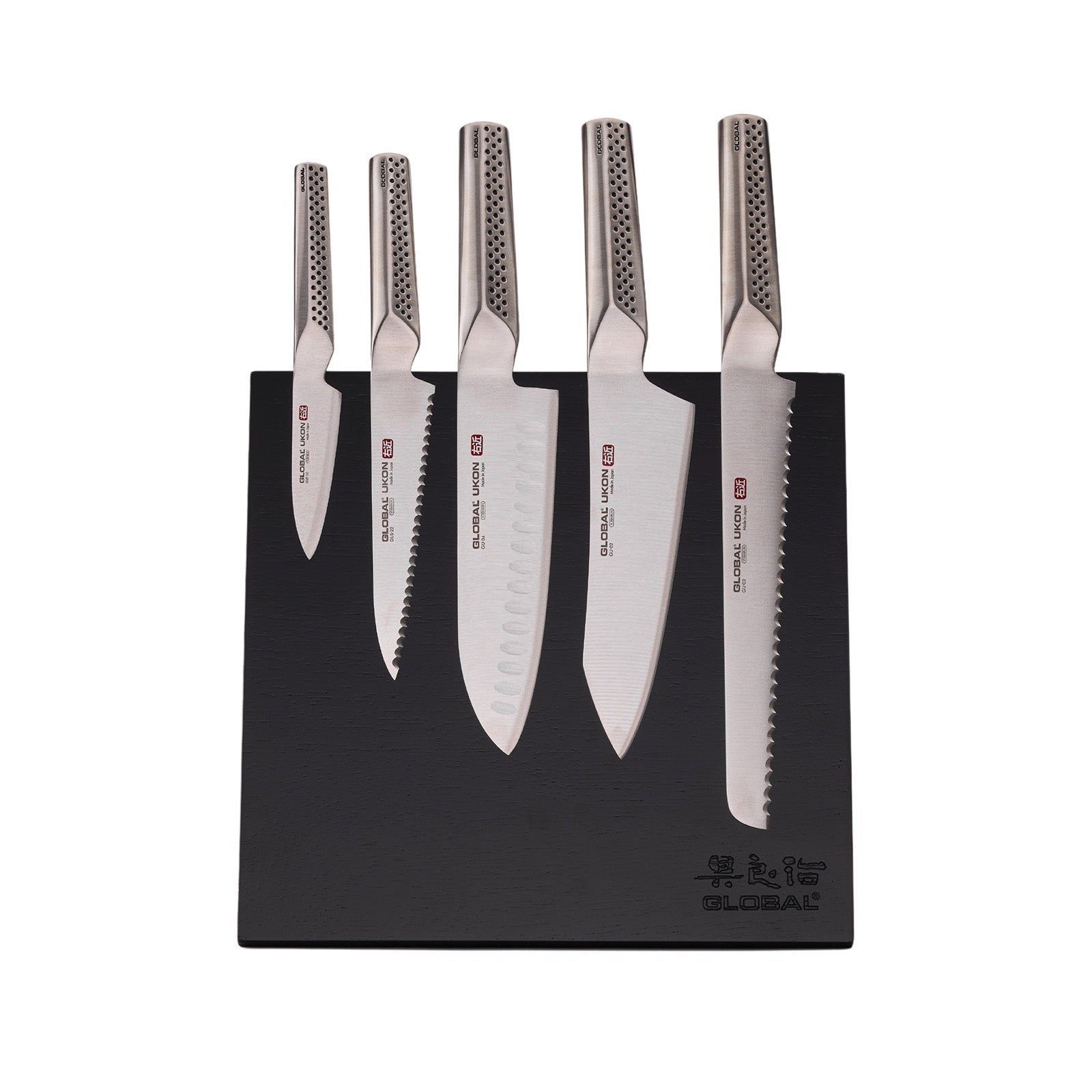Global Bitoku Ukon Essentials 6 Piece Knife Set with Magnetic Block, Rubberwood