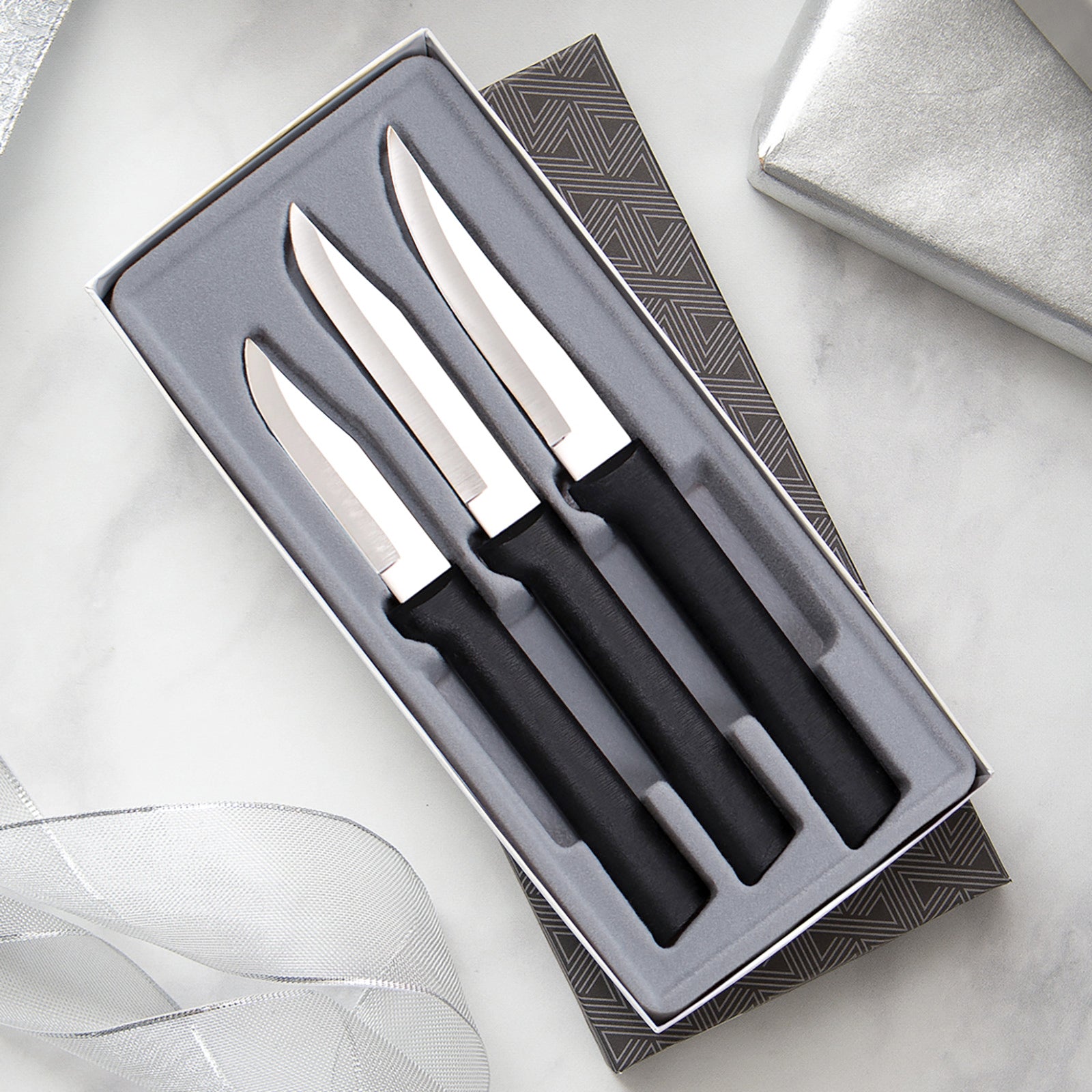 Rada 3 Piece Paring Knives Galore Set with Gift Box, Black Handles