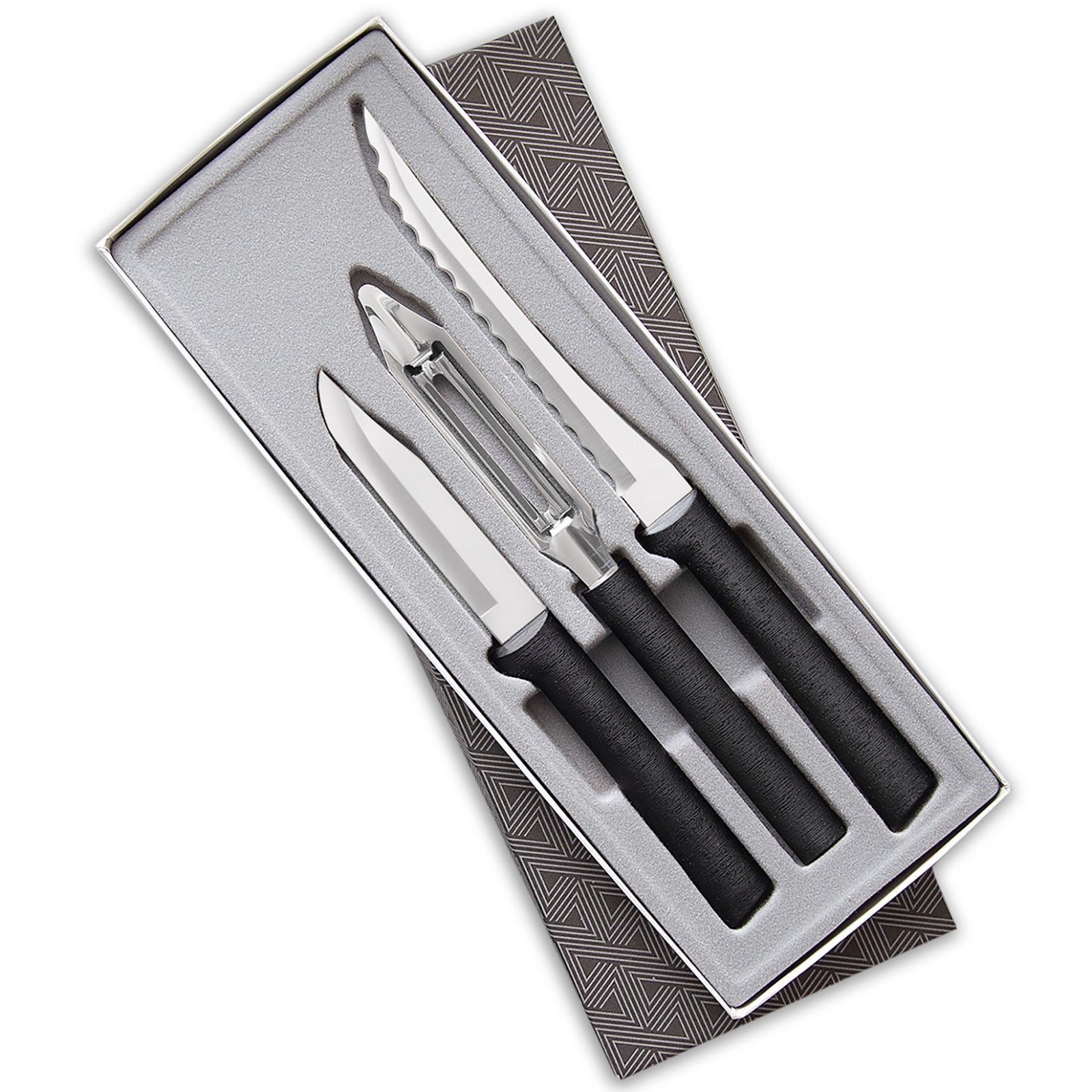 Rada 3 Piece Peel, Pare & Slice Knife Set with Gift Box, Black Handles