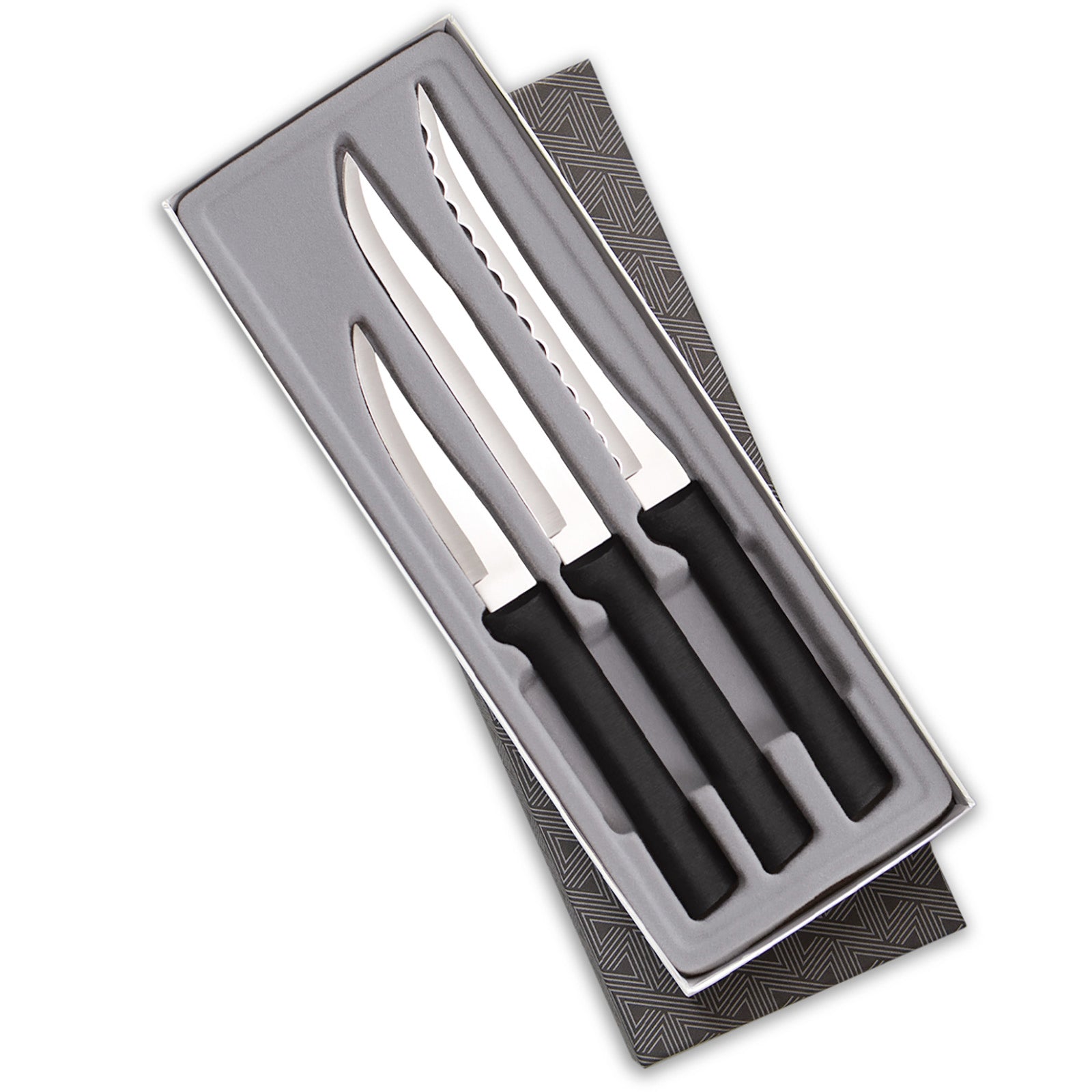 Rada 3 Piece Cooking Essentials Knife Set with Gift Box, Black Handles