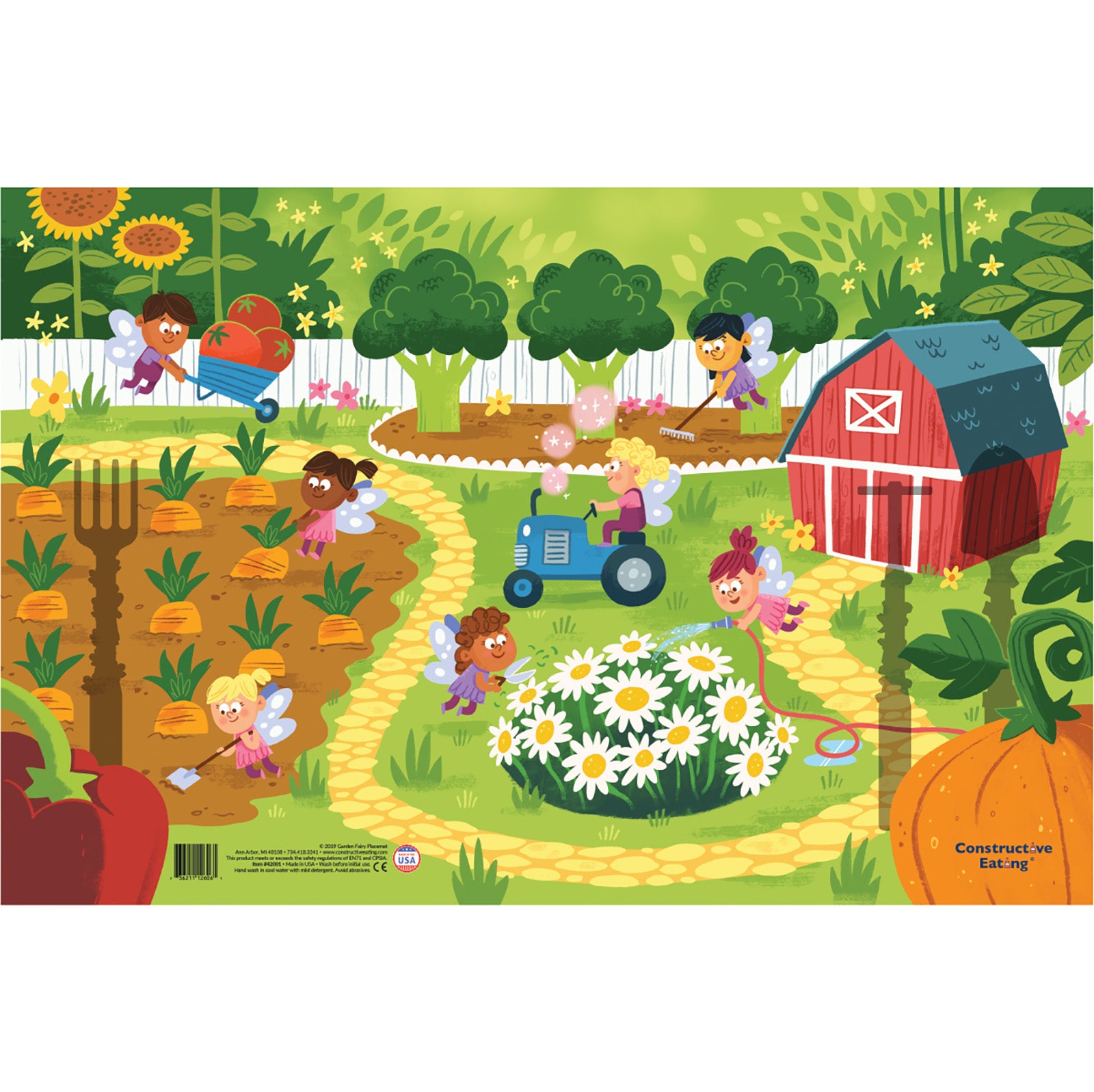 Constructive Eating Garden Fairy Utensil, Divided Plate, and Placemat Set for Kids and Toddlers