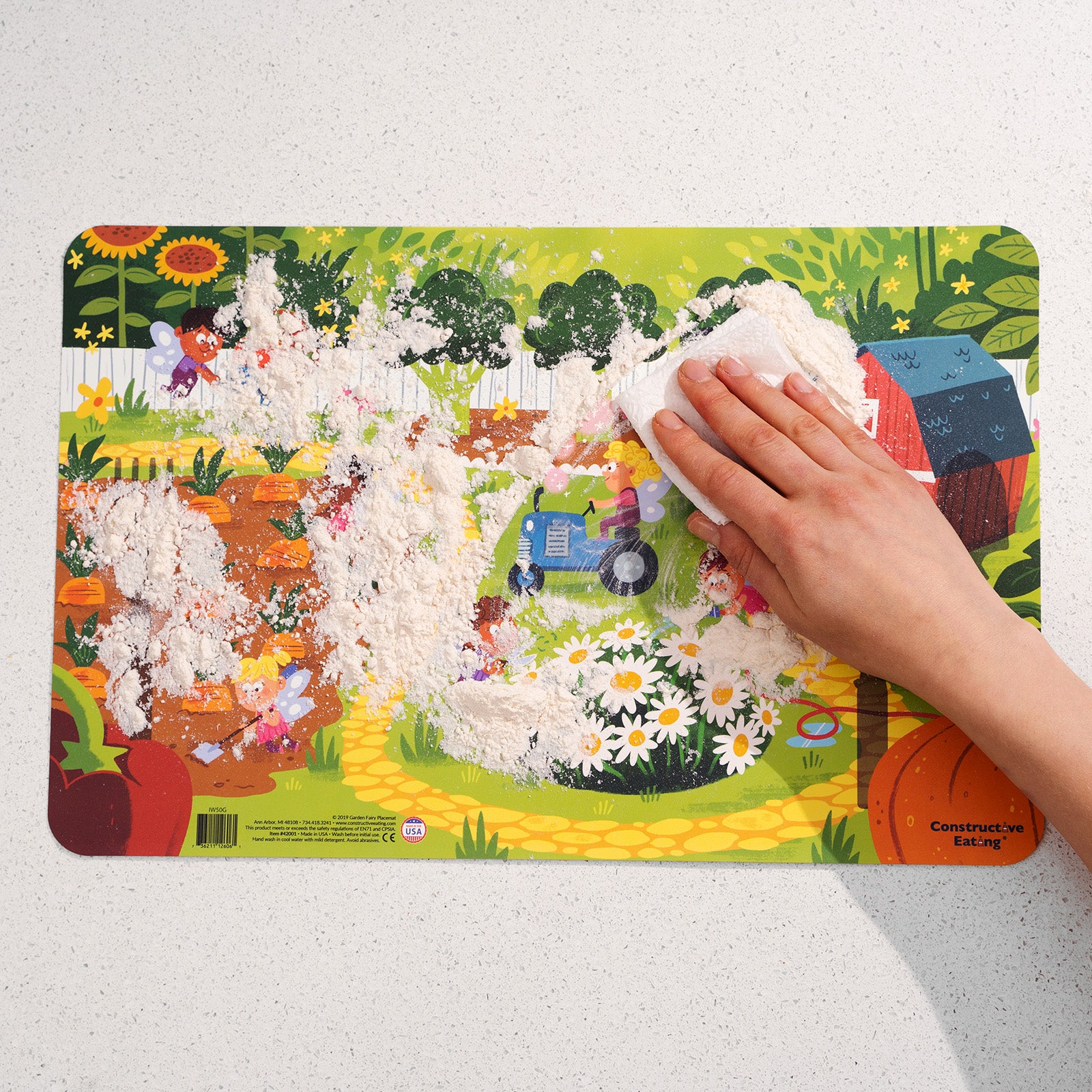Constructive Eating Garden Fairy Utensil, Divided Plate, and Placemat Set for Kids and Toddlers