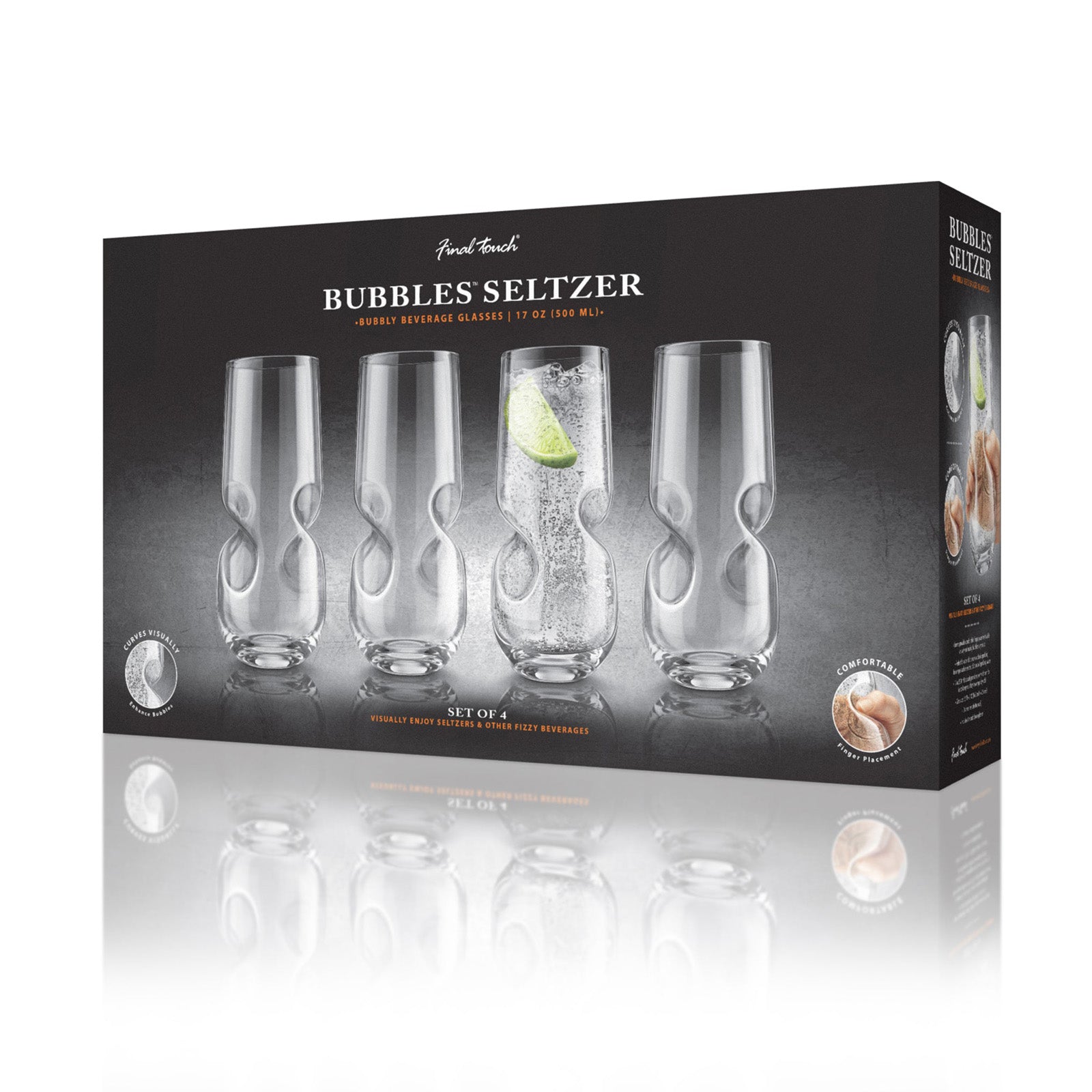 Final Touch Bubbles Seltzer / Bubbly Beverage Glasses - Set of 4 - 17 oz (500 ml)