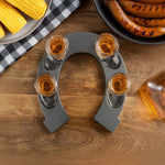 Final Touch Wild West Cowboy Boot Shotglass Set with Horseshoe Shaped Serving Tray, Gray