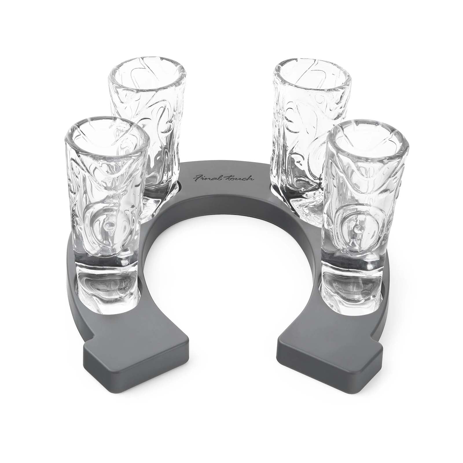 Final Touch Wild West Cowboy Boot Shotglass Set with Horseshoe Shaped Serving Tray