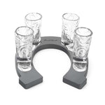 Final Touch Wild West Cowboy Boot Shotglass Set with Horseshoe Shaped Serving Tray, Gray