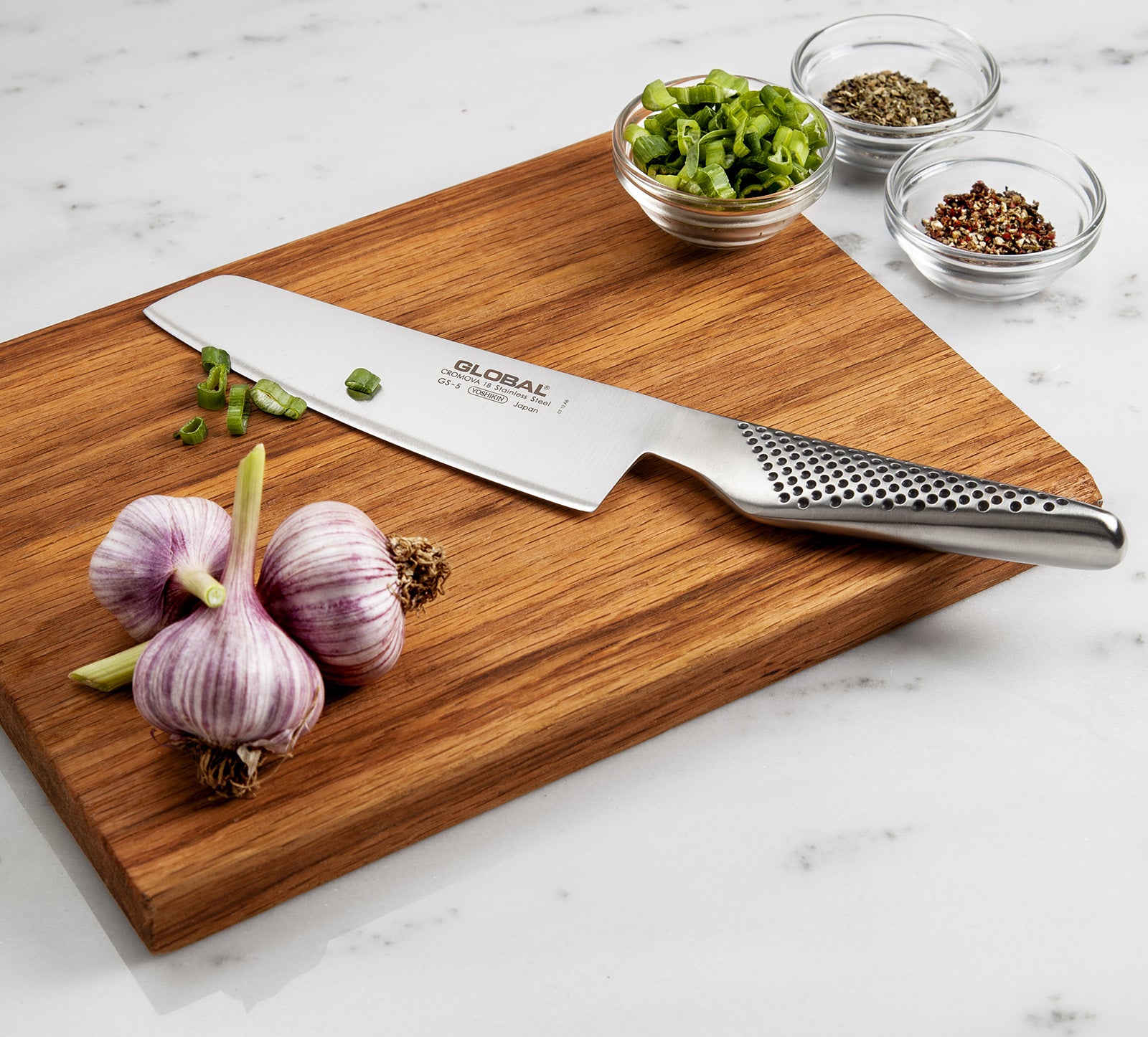 Global UKON 5" Santoku Knife, Hollow Ground