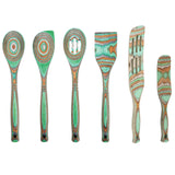 Island Bamboo Pakkawood 6 Piece Cooking and Serving Utensil Set, Spatula, Spoon, Spurtle, Mint