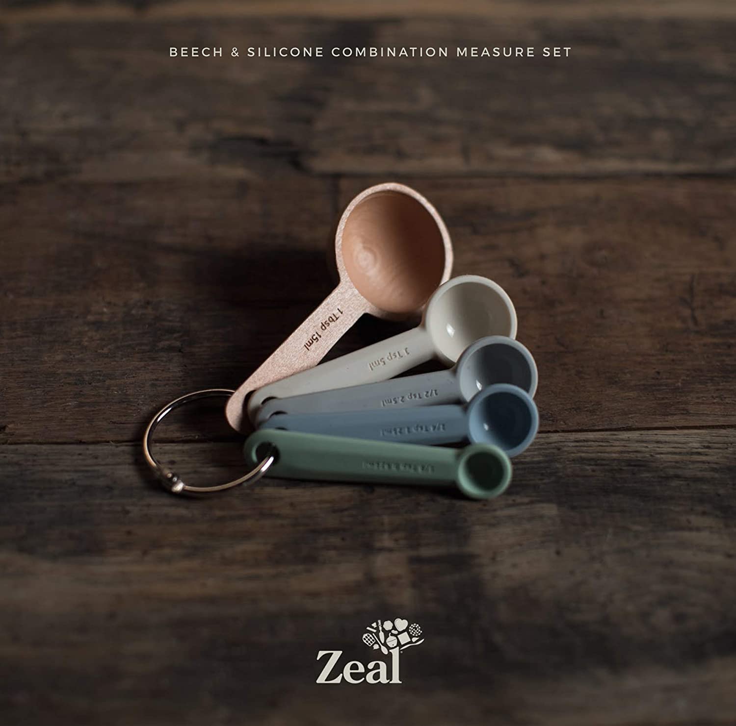 ZEAL Perfect Measure Silicone Measuring Spoons, Set of 5, Coastal Colors