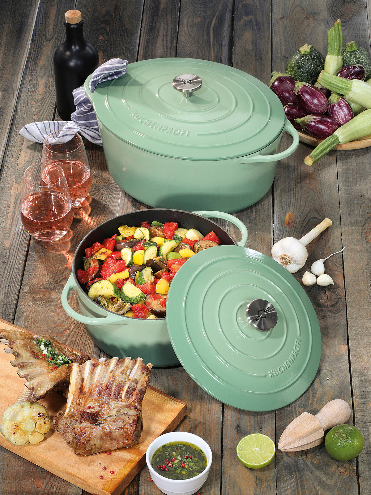 Kuchenprofi Provence Enameled Cast Iron Oval Dutch Oven, 13" L, 7.4 qt, Classic Black