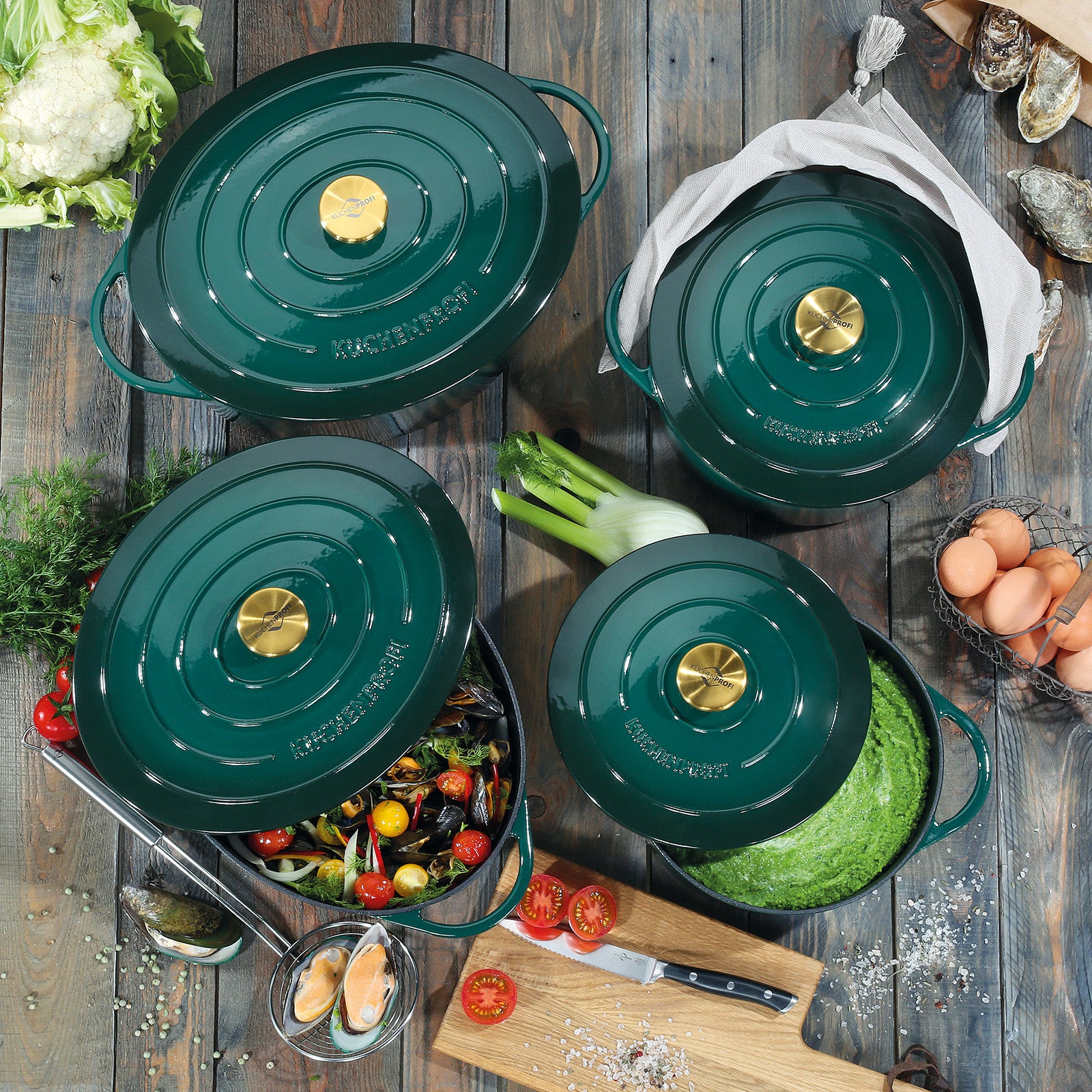 Kuchenprofi Provence Enameled Cast Iron Casserole, 11" dia., 4.1 qt, Classic Black
