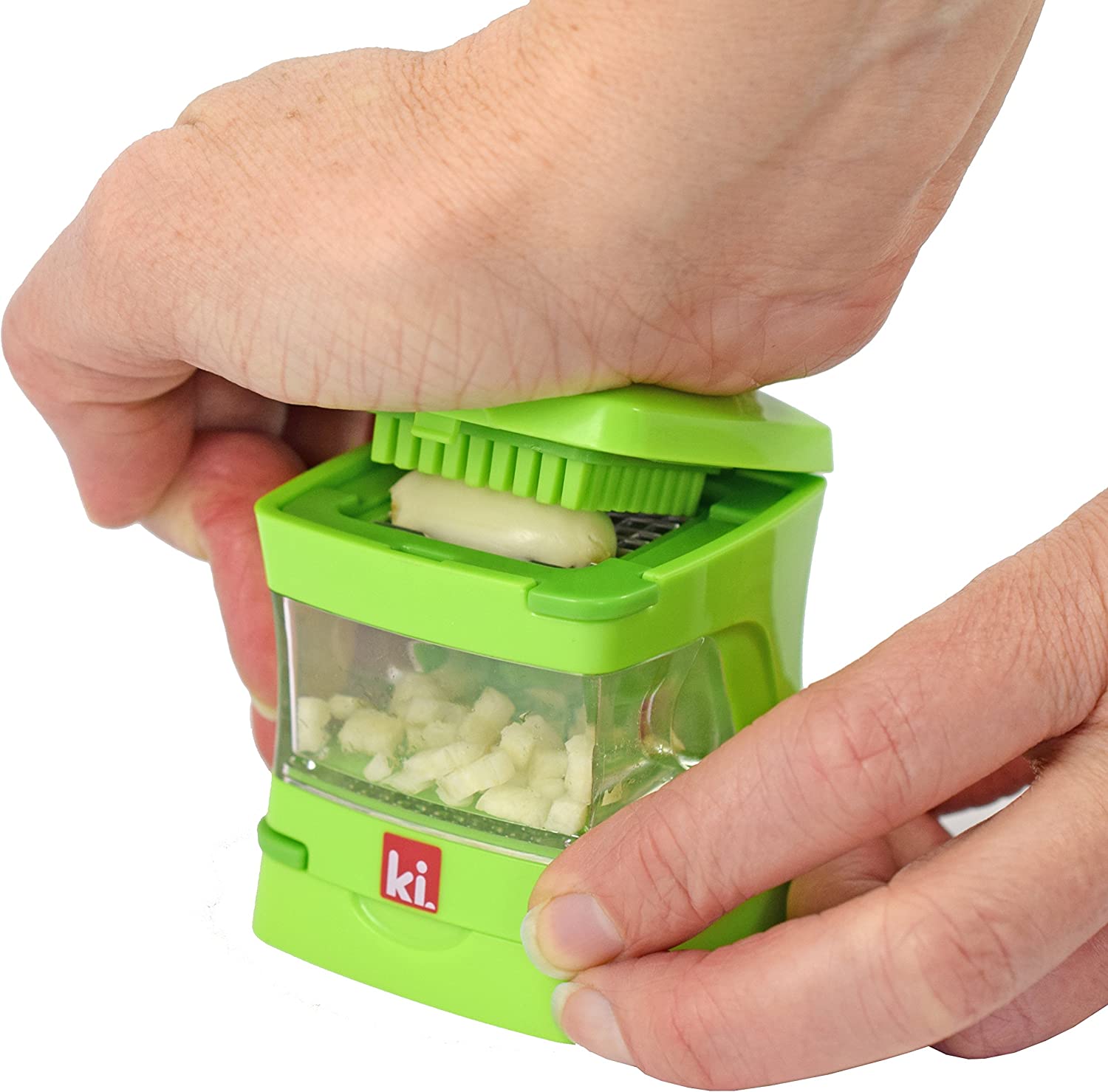 Kitchen Innovations Garlic-A-Peel Garlic Press, Crusher, Cutter, Mincer, and Storage Container, Green