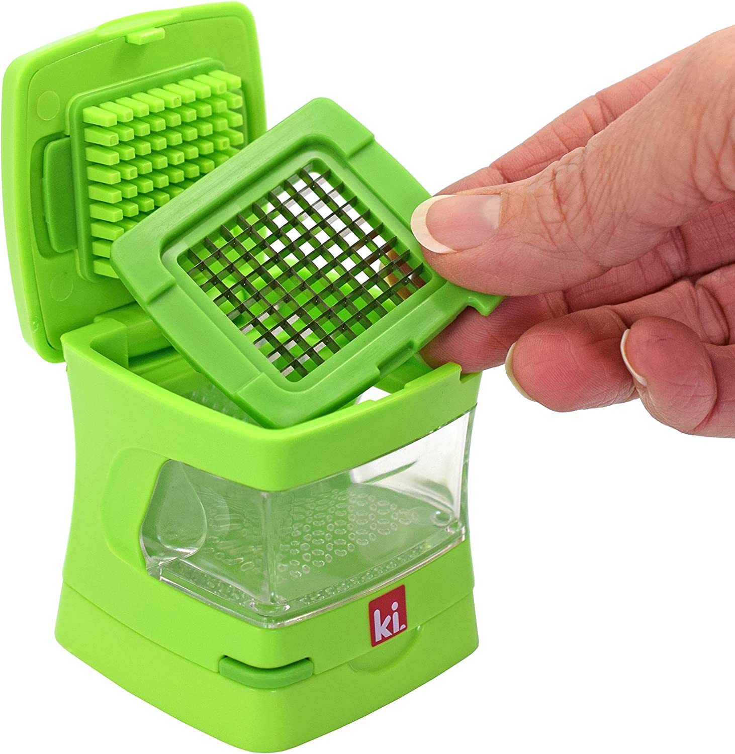 Kitchen Innovations Garlic-A-Peel Garlic Press, Crusher, Cutter, Mincer, and Storage Container, Green